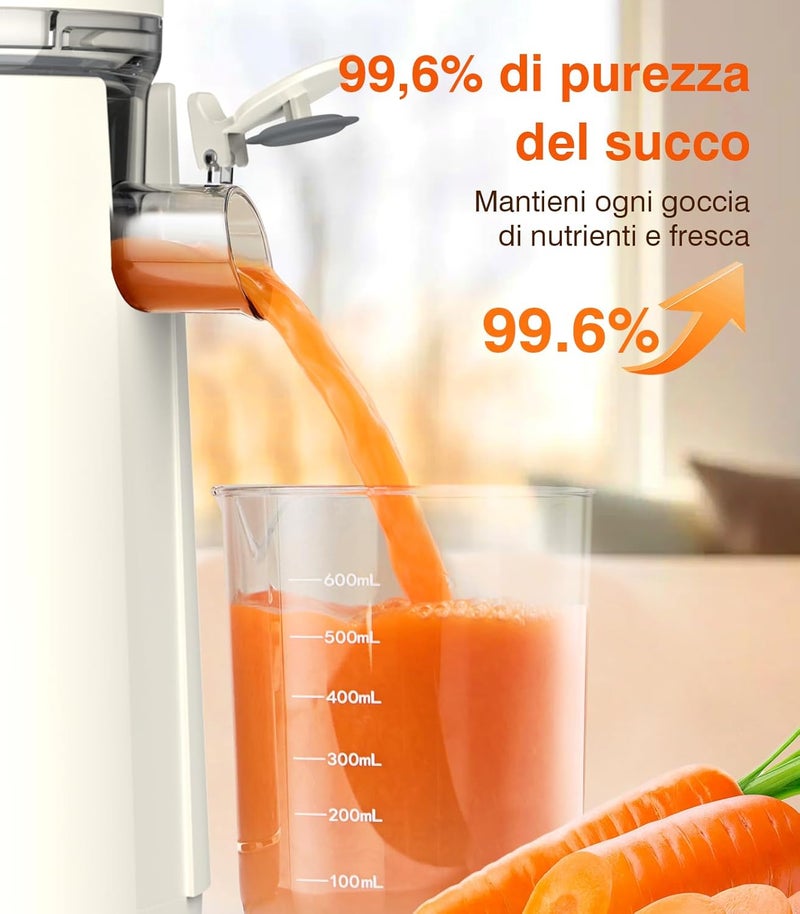 Zasmira Cold Press Juicer, Juicer Machines with Large Feeding Chute, Powerful Slow Juicer with Pulp Seperation, 99.6% Juice Purity, Easy to Clean, White - Image 4